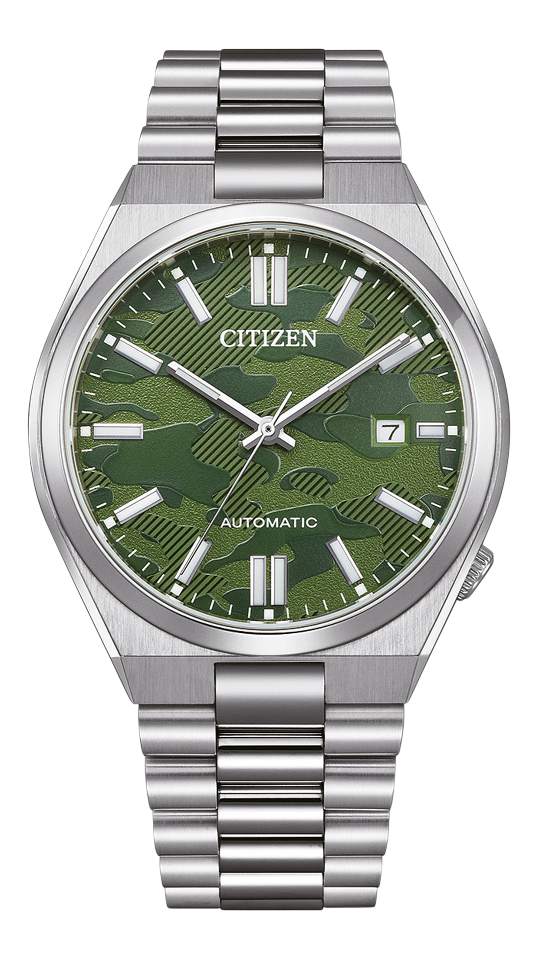 Citizen Tsuyosa Automatic Camouflage Green Dial Silver Steel Strap Watch For Men - NJ0159-86X