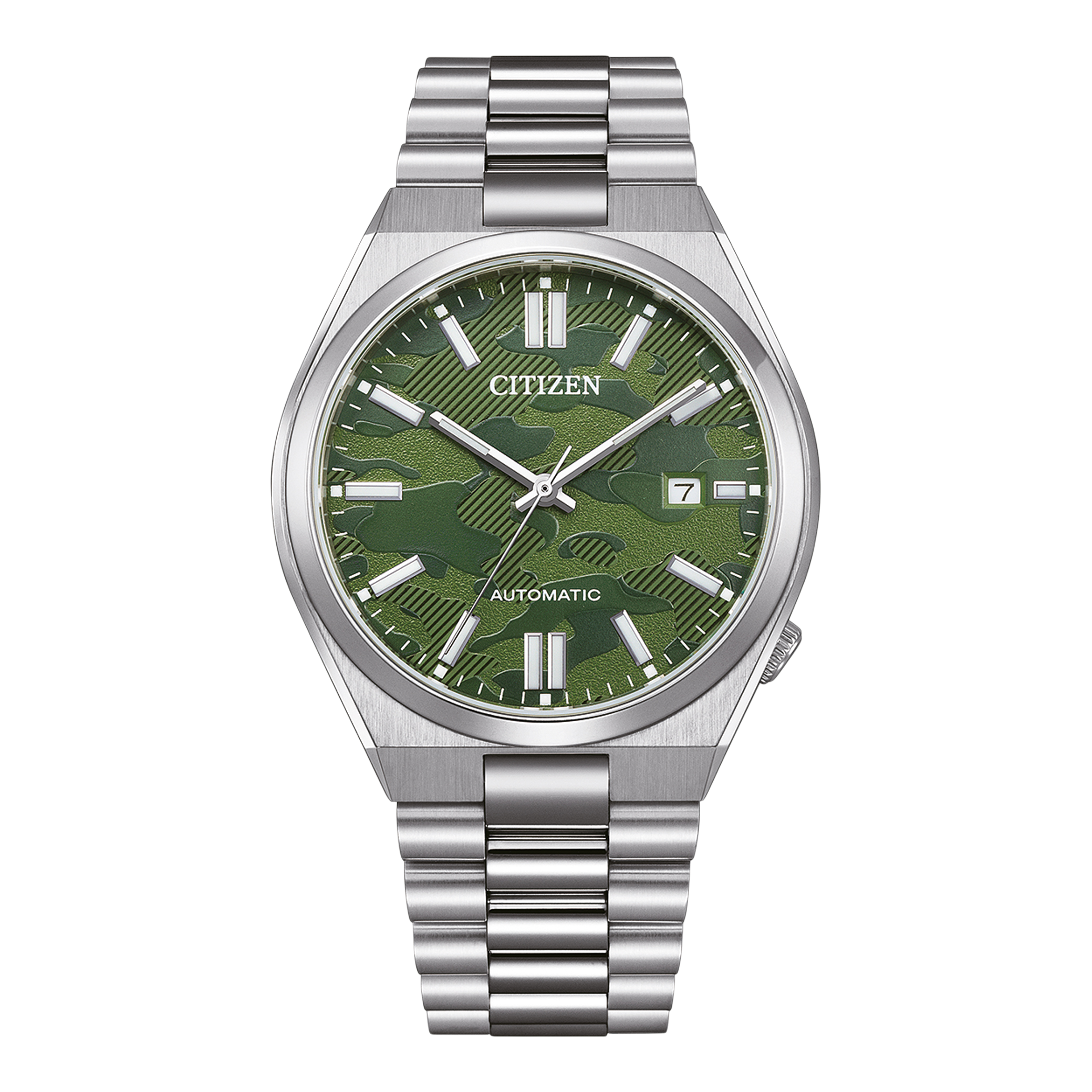 Citizen Tsuyosa Automatic Camouflage Green Dial Silver Steel Strap Watch For Men - NJ0159-86X