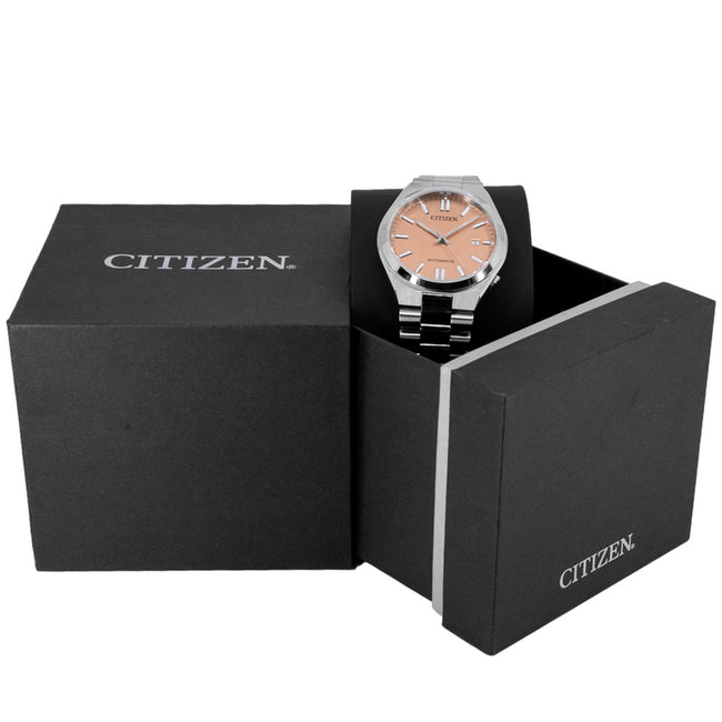 Citizen Tsuyosa Automatic Salmon Orange Dial Silver Steel Strap Watch For Men - NJ0159-86Z