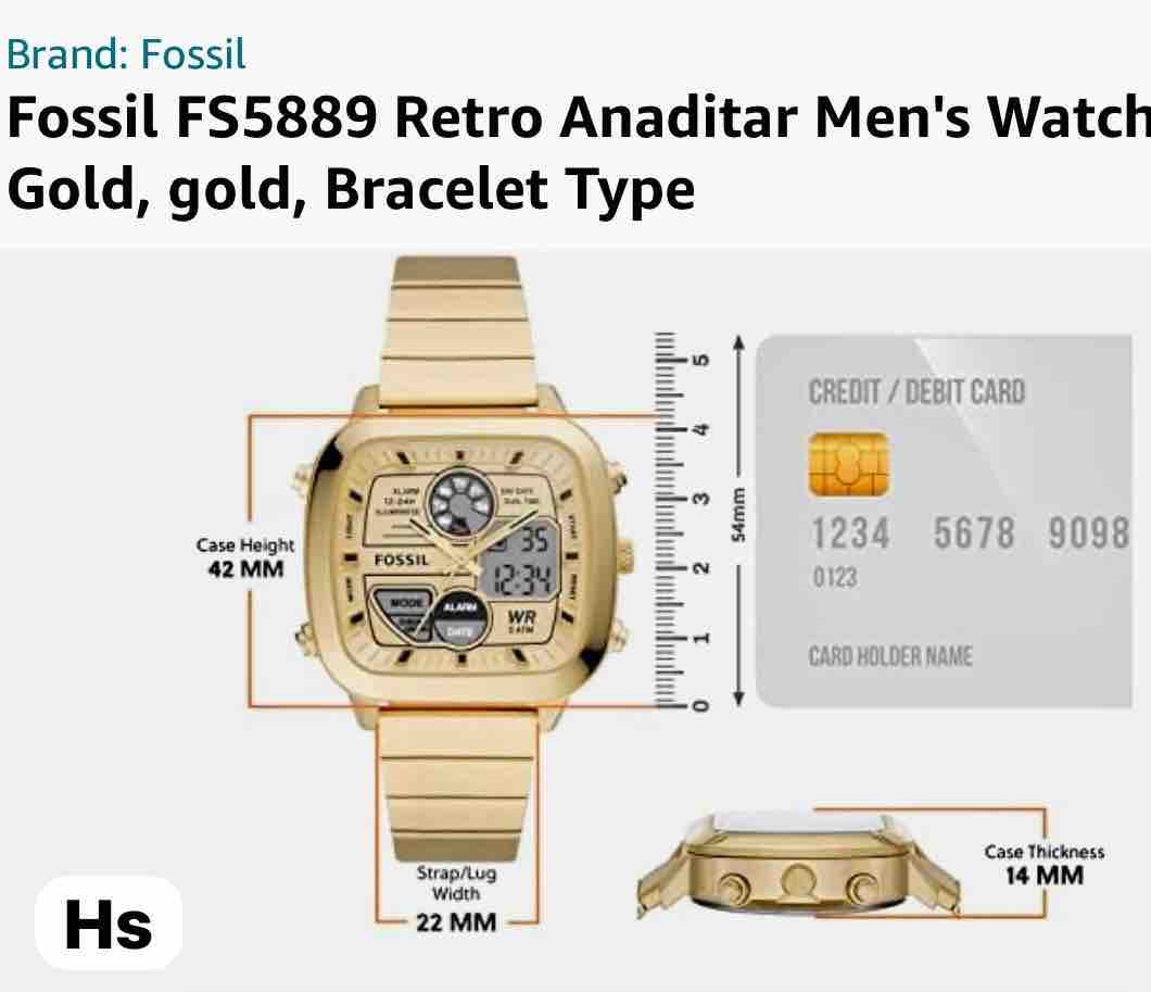 Fossil Retro Analog-Digital Gold Dial Gold Steel Strap Watch for Men - FS5889