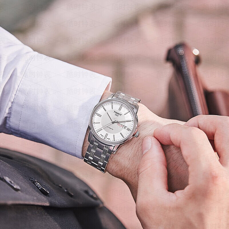Tissot Automatics III Day Date White Dial Silver Steel Strap Watch For Men - T065.430.11.031.00
