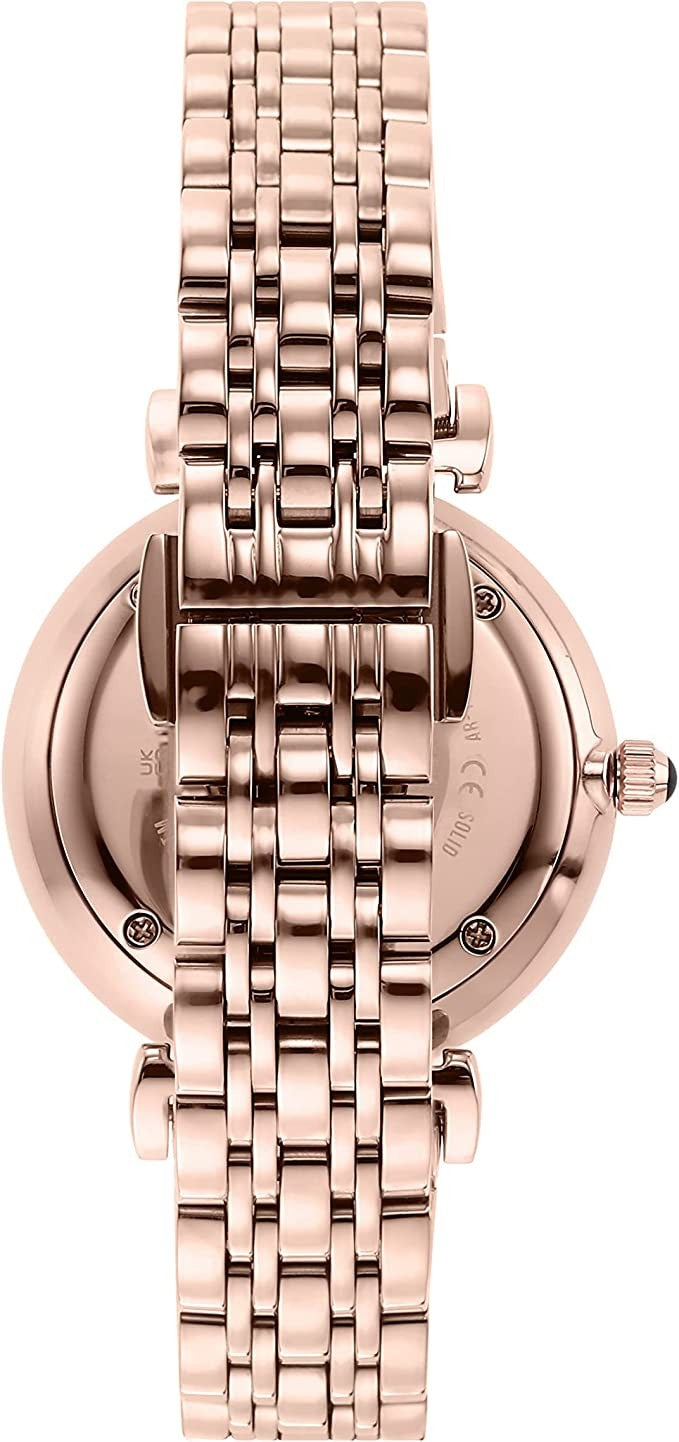 Emporio Armani Gianni T-Bar Quartz Crystals Black Dial Gold Steel Strap Watch For Women - AR11423