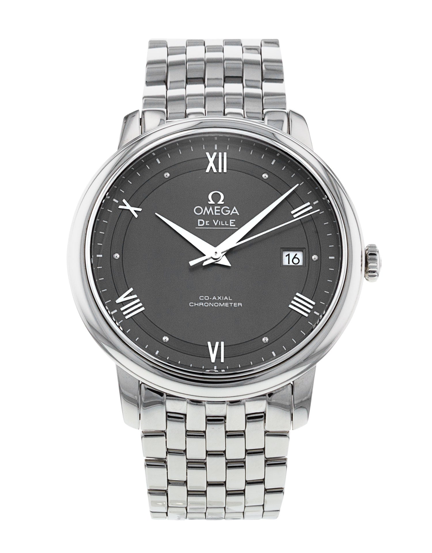 Omega De Ville Prestige Co-Axial Automatic Grey Dial Silver Steel Strap Watch for Men - 424.10.40.20.06.001
