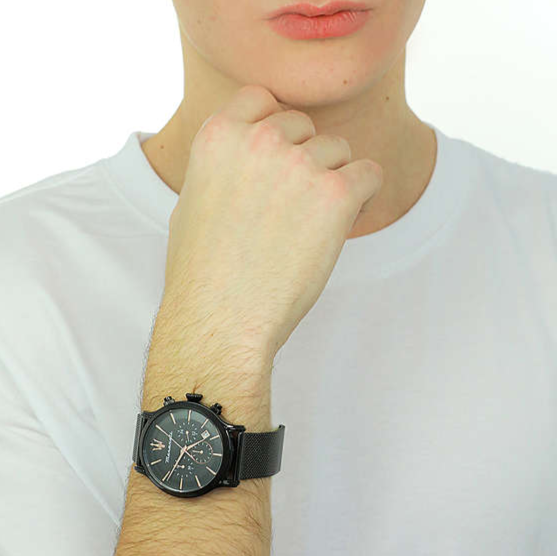 Maserati Epoca Chronograph Black Dial Black Mesh Strap Watch For Men - R8873618013