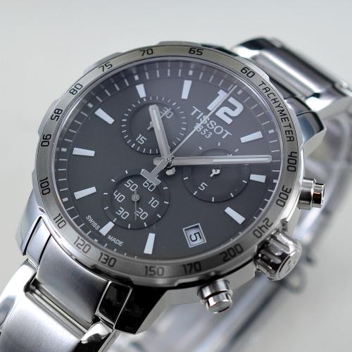 Tissot Quickster Chronograph Black Dial Silver Steel Strap Watch For Men - T095.417.11.067.00