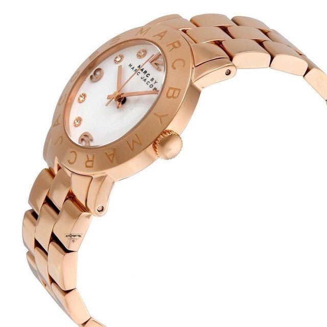 Marc Jacobs Amy White Dial Rose Gold Steel Strap Watch for Women - MBM3077