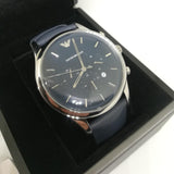 Emporio Armani Lambda Chronograph Blue Dial Blue Leather Strap Watch For Men - AR11018