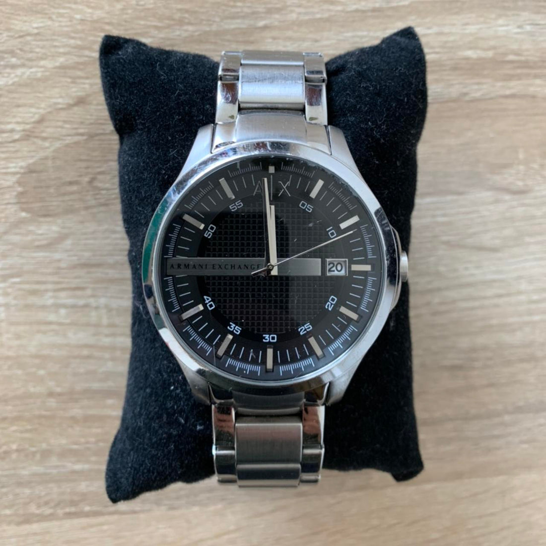 Armani Exchange Hampton Chronograph Black Dial Silver Steel Strap Watch For Men - AX2103