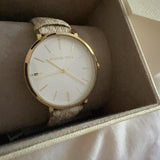 Michael Kors Pyper Analog Silver Dial White Leather Strap Watch for Women - MK2946