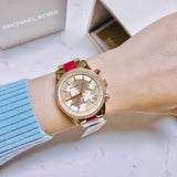 Michael Kors Ritz Chronograph Gold Dial Two Tone Steel Strap Watch For Women - MK6517