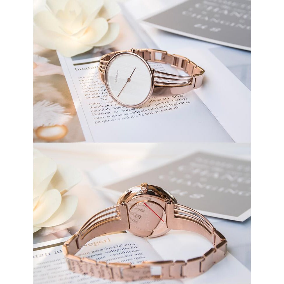 Calvin Klein Drift White Dial Rose Gold Steel Strap Watch for Women - K6S2N616