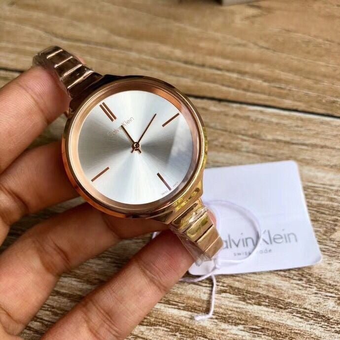 Calvin Klein Lively White Dial Rose Gold Steel Strap Watch for Women - K4U23626