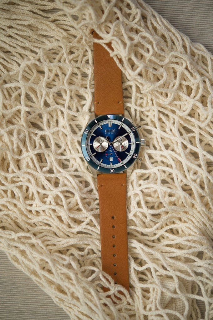 Hugo Boss Santiago Blue Dial Brown Leather Strap Watch for Men - 1513860