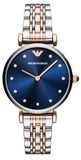 Emporio Armani Gianni T Bar Crystal Blue Dial Two Tone Steel Strap Watch For Women - AR11092