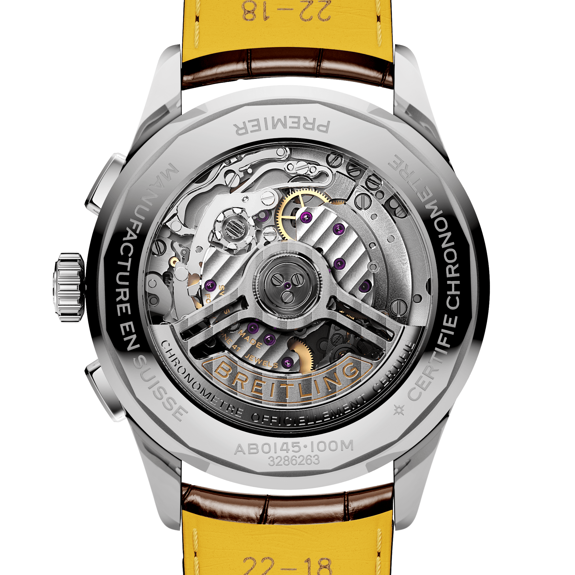 Breitling Premier B01 Chronograph 42 White Dial Brown Leather Strap Watch for Men - AB0145211G1P1