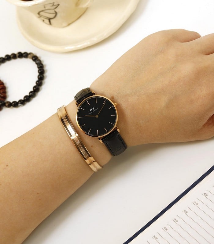 Daniel Wellington Classic Petite Reading Black Dial Black Leather Strap Watch For Women - DW00100167