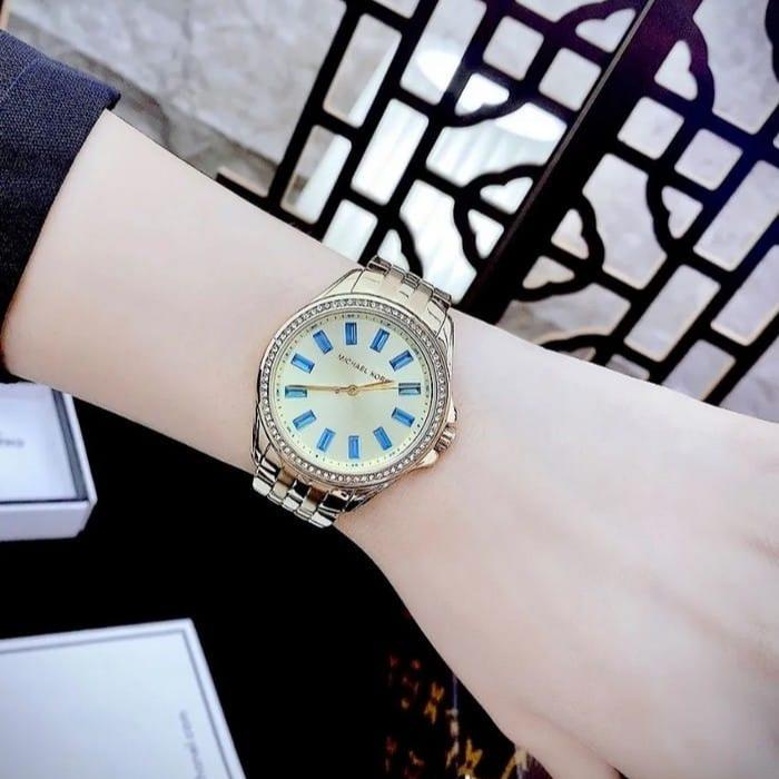 Michael Kors Mini Pilot Quartz Gold Dial Gold Steel Strap Watch For Women - MK7366