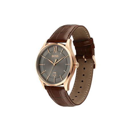 Hugo Boss Ambassador Grey Dial Brown Leather Strap Watch for Men - 1513387