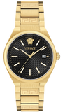 Versace V-Auria Quartz Black Dial Gold Steel Strap Watch for Men - VE0F00525