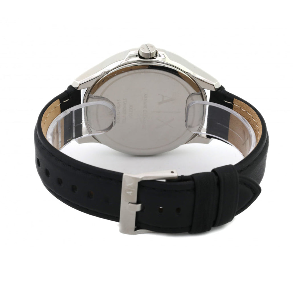 Armani Exchange Hampton Chronograph Black Dial Black Leather Strap Watch For Men - AX2101