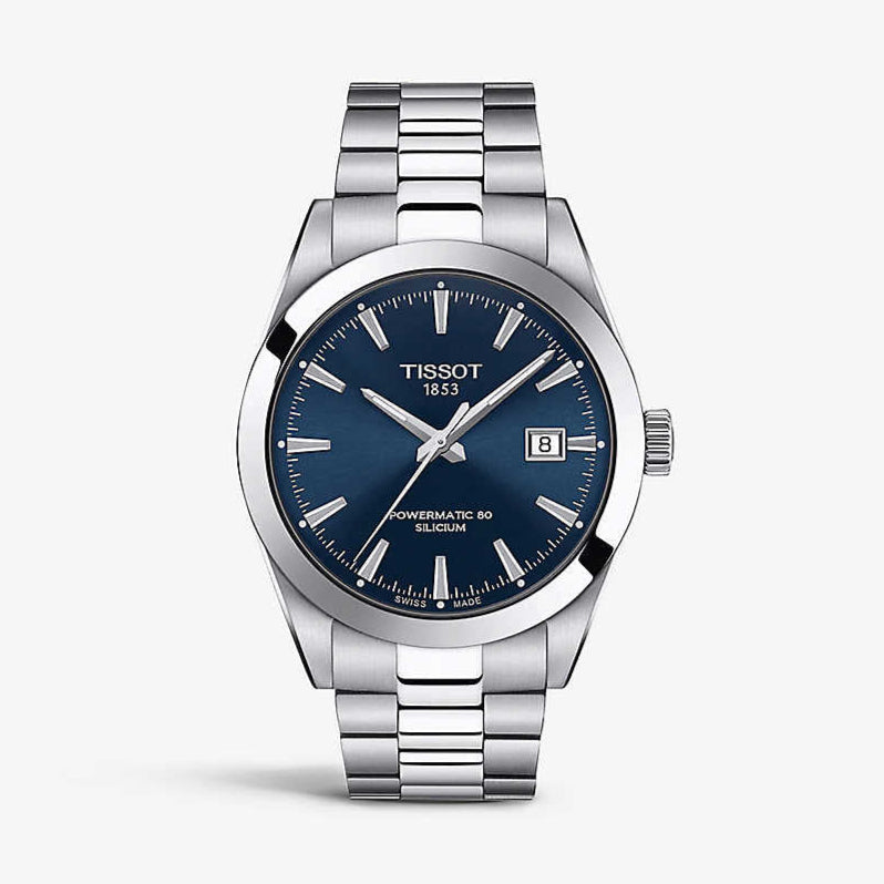 Tissot Gentlemen Powermatic 80 Silicium Blue Dial Silver Steel Strap Watch For Men - T127.407.11.041.00