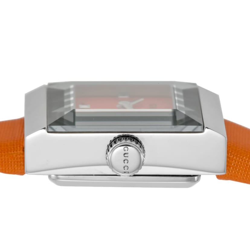 Gucci G-Frame Square Mother of Pearl Orange Dial Orange Leather Strap Watch For Women - YA128532