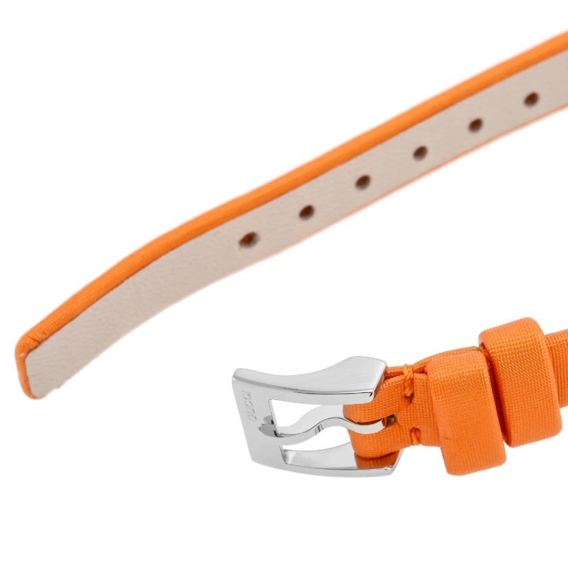 Gucci G-Frame Square Mother of Pearl Orange Dial Orange Leather Strap Watch For Women - YA128532