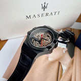 Maserati Automatic Skeleton Black Dial Black Leather Strap Watch For Men - R8821108021