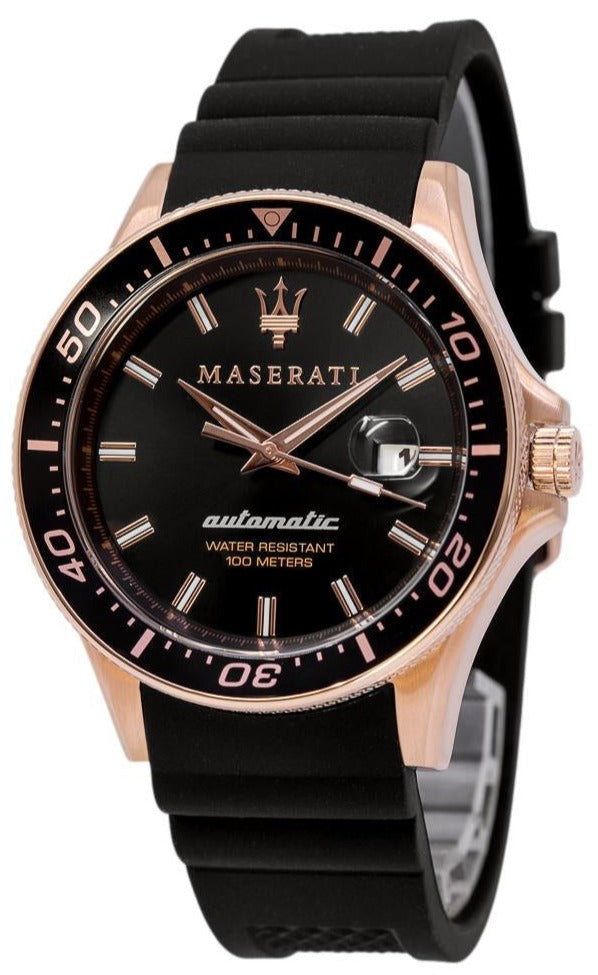 Maserati SFIDA Automatic Black Dial Black Rubber Strap Watch For Men - R8821140001
