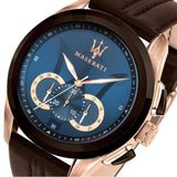 Maserati Traguardo Chronograph Blue Dial Brown Leather Strap Watch For Men - R8871612024
