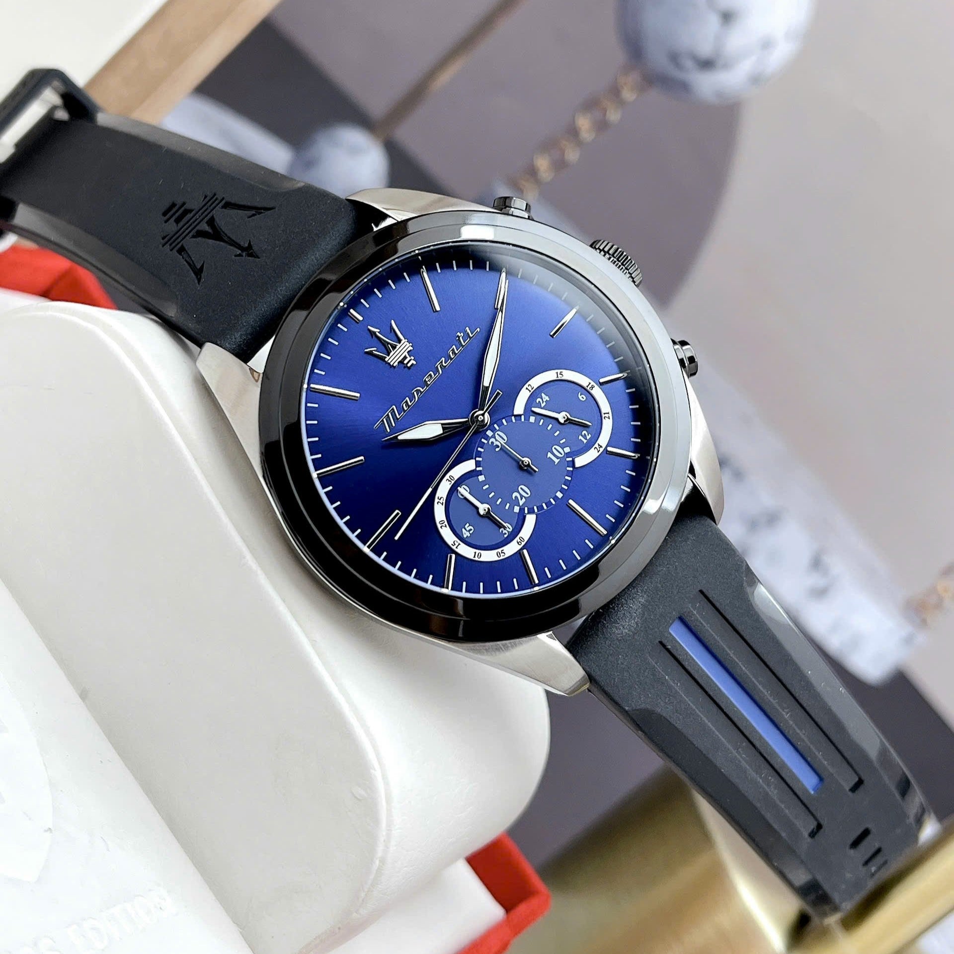 Maserati Traguardo Chronograph Blue Dial Black Silicone Strap Watch For Men - R8871612044