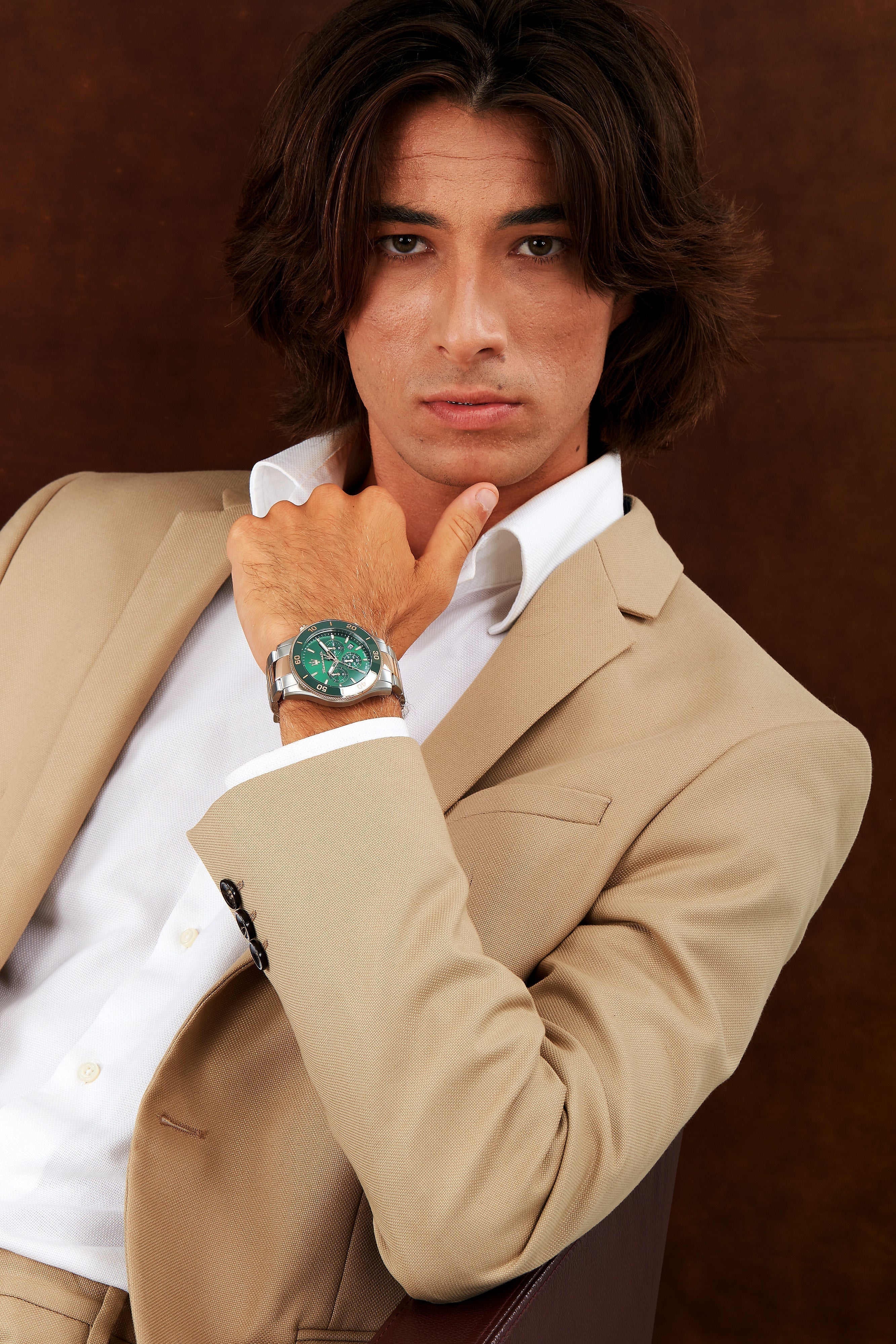 Maserati Competizione Chronograph Green Dial Two Tone Steel Strap Watch For Men - R8873600004