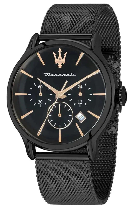 Maserati Epoca Chronograph Black Dial Black Mesh Strap Watch For Men - R8873618013