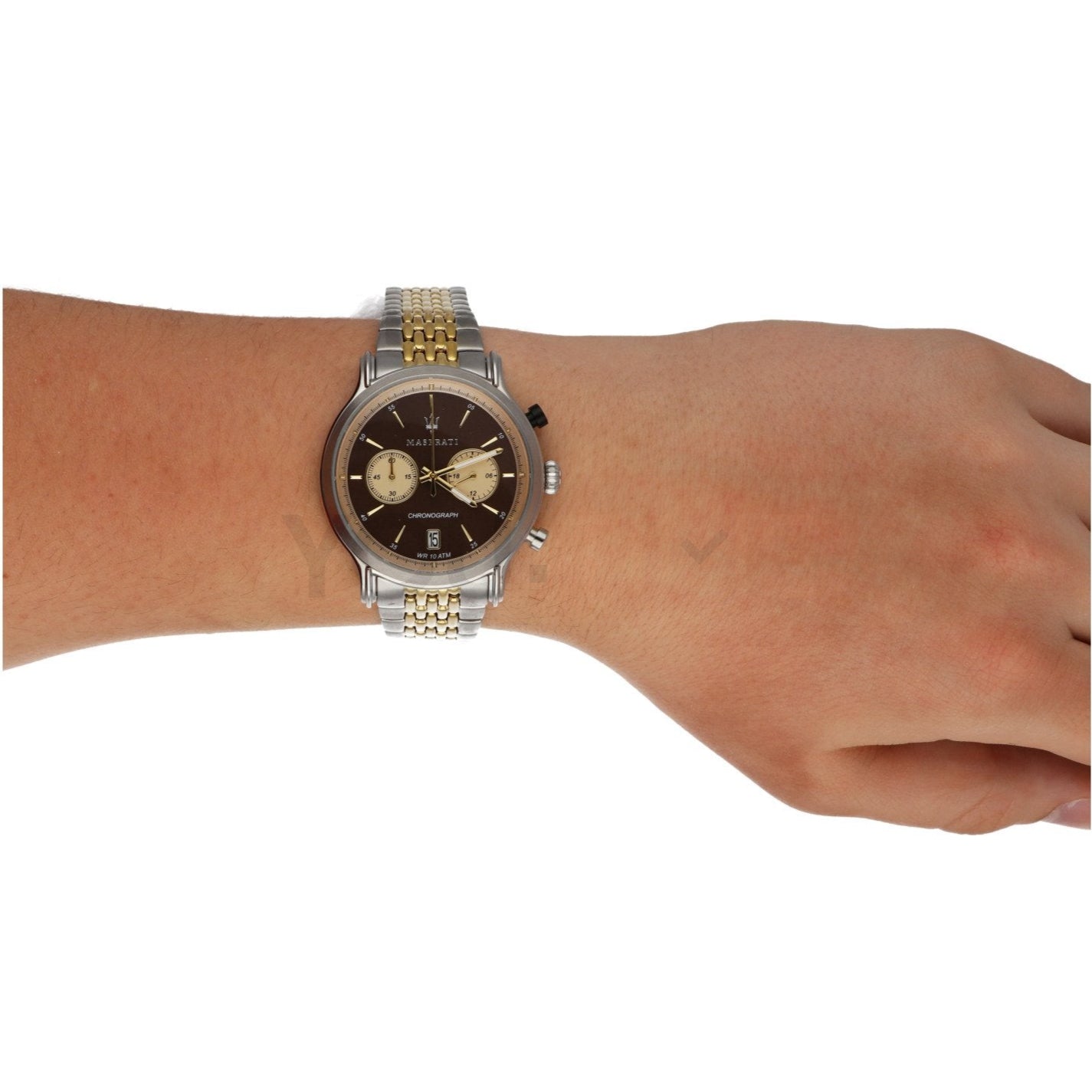 Maserati Legend Chronograph Brown Dial Two Tone Steel Strap Watch For Men - R8873638003