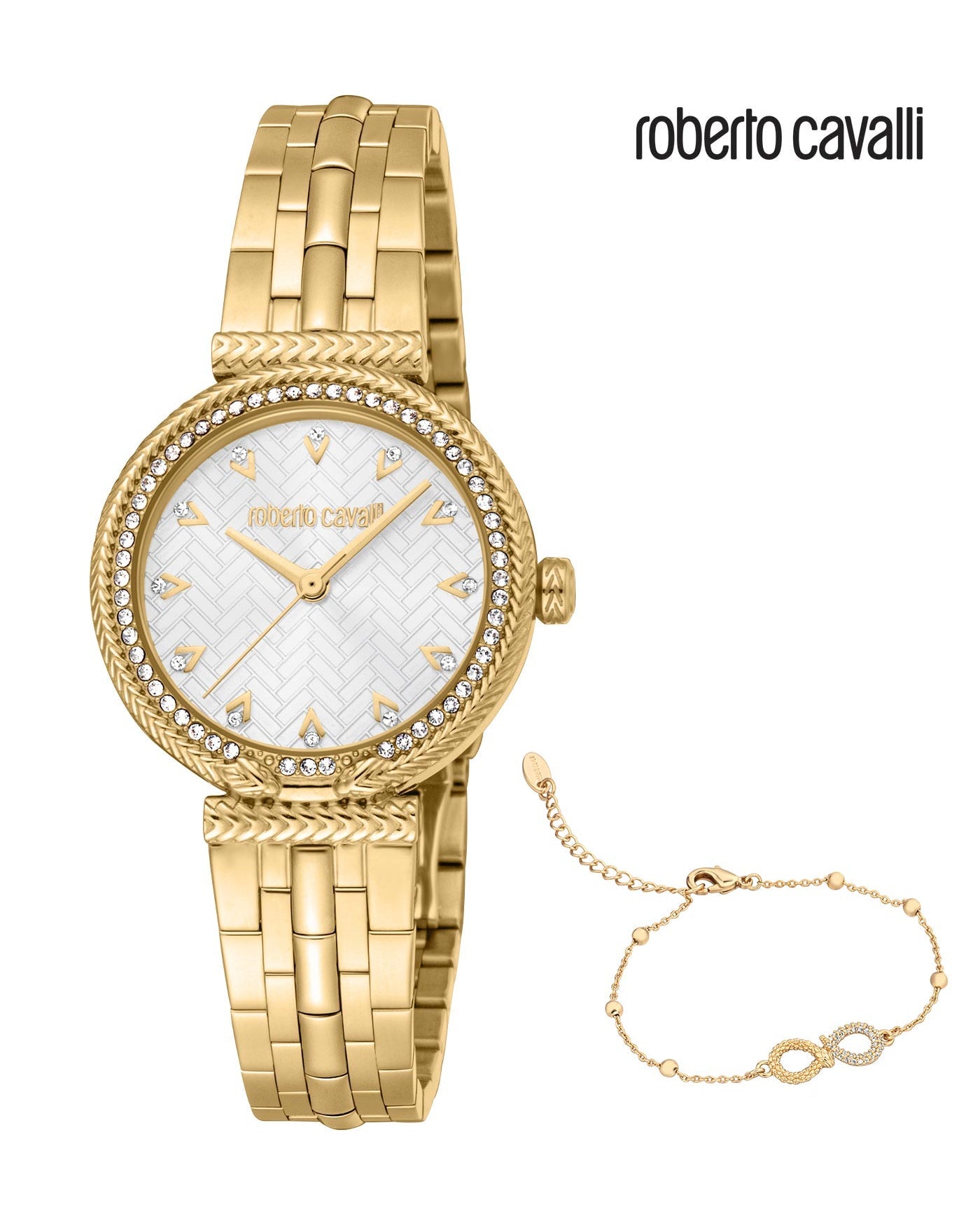 Just Cavalli Chiarezza Snake Core Silver Dial Gold Steel Strap Watch for Women - RC5L078M0025