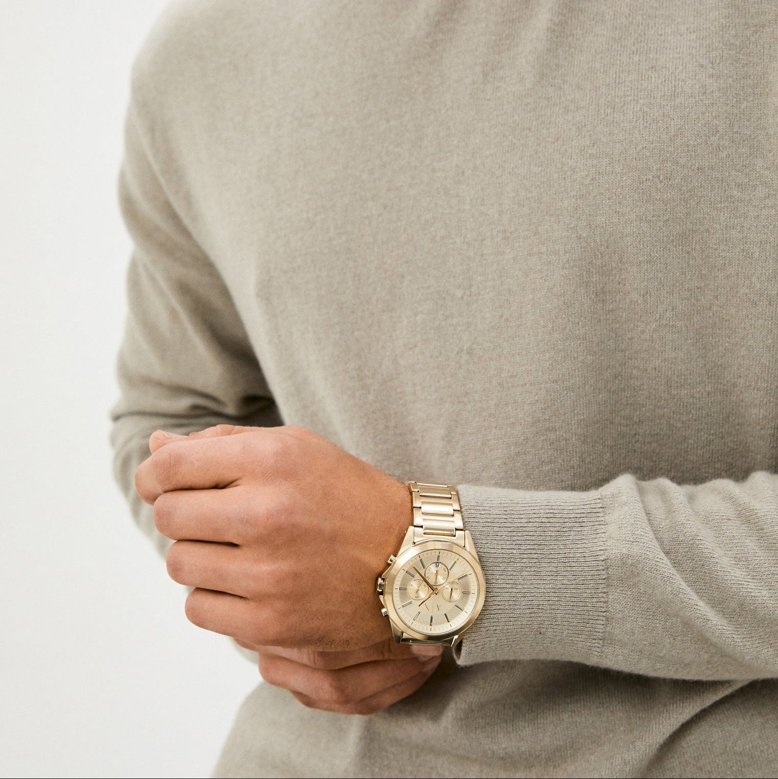 Armani Exchange Drexler Chronograph Gold Dial Gold Steel Strap Watch For Men - AX2602