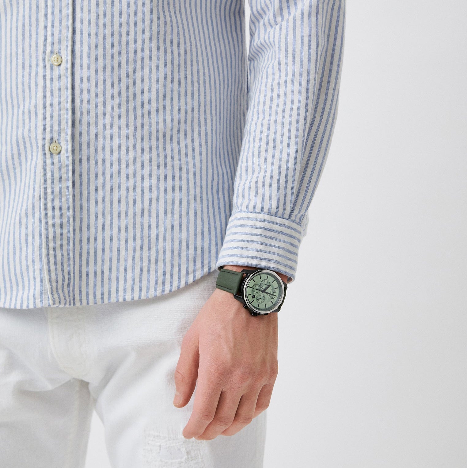 Armani Exchange Banks Chronograph Green Dial Green Leather Strap Watch For Men - AX1725