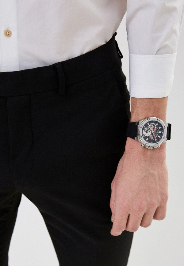 Guess Third Grear Multi Function Black Dial Black Rubber Strap Watch for Men- GW0334G1