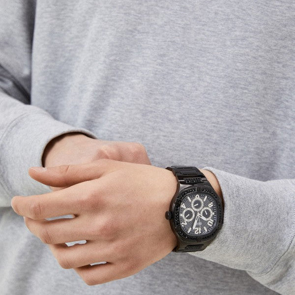 Guess Duke Glitz Crystals Black Dial Black Steel Strap Watch For Men - GW0576G3