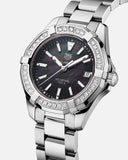 Tag Heuer Aquaracer Quartz Diamonds Black Dial Silver Steel Strap Watch for Women - WAY131P.BA0748