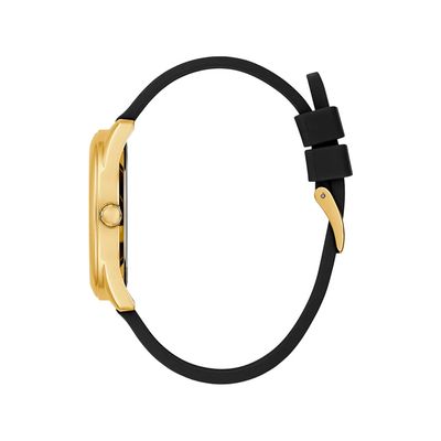 Guess Cubed Analog Gold Dial Black Silicone Strap Watch For Women - GW0665L1