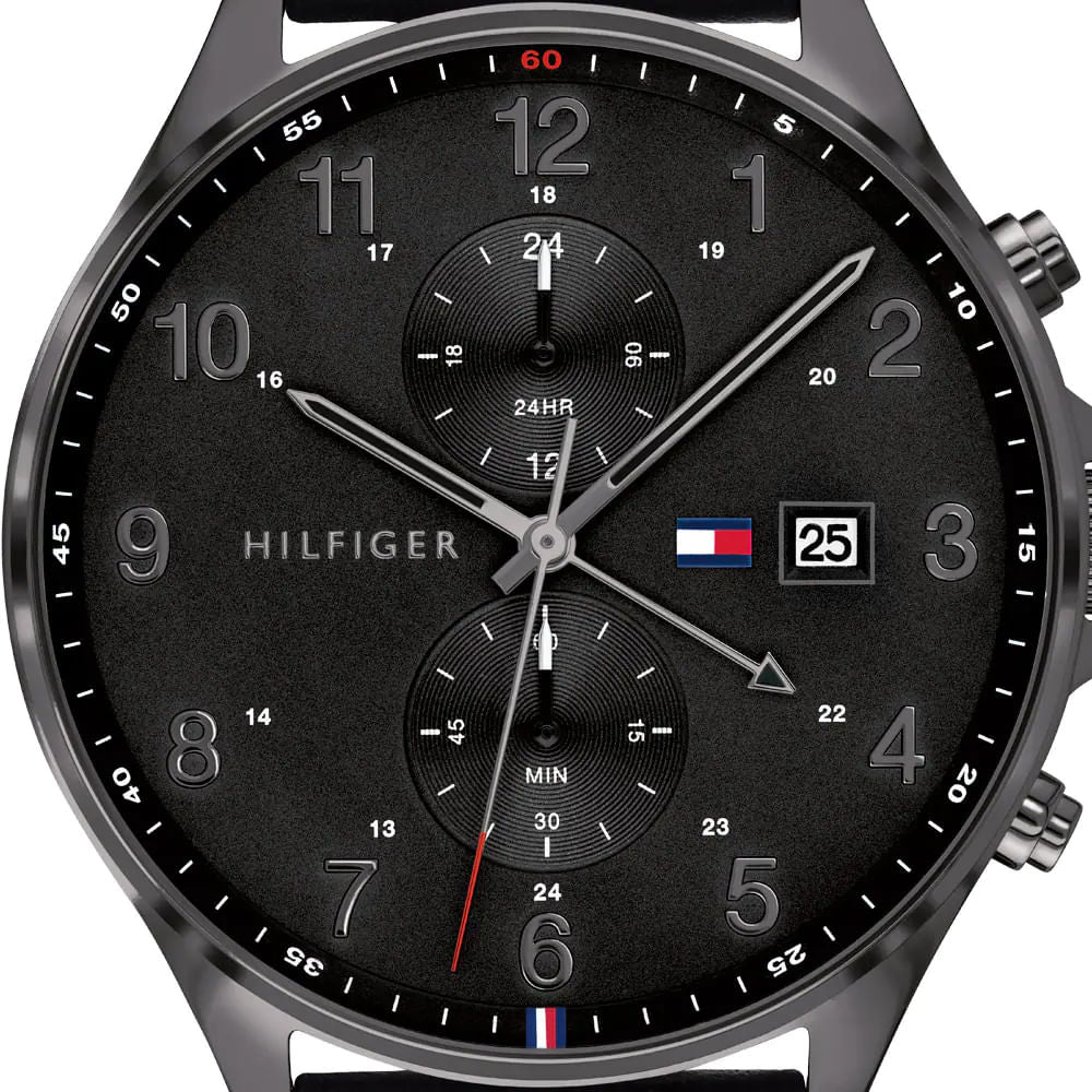 Tommy Hilfiger West Chronograph Black Dial Black Leather Strap Watch For Men - 1791711