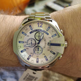 Diesel Mega Chief Chronograph Silver Dial Silver Steel Strap Watch For Men - DZ4477