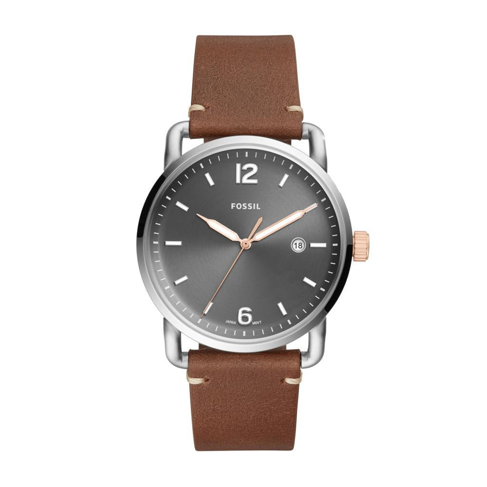 Fossil Commuter Grey Dial Brown Leather Strap Watch for Men - FS5417