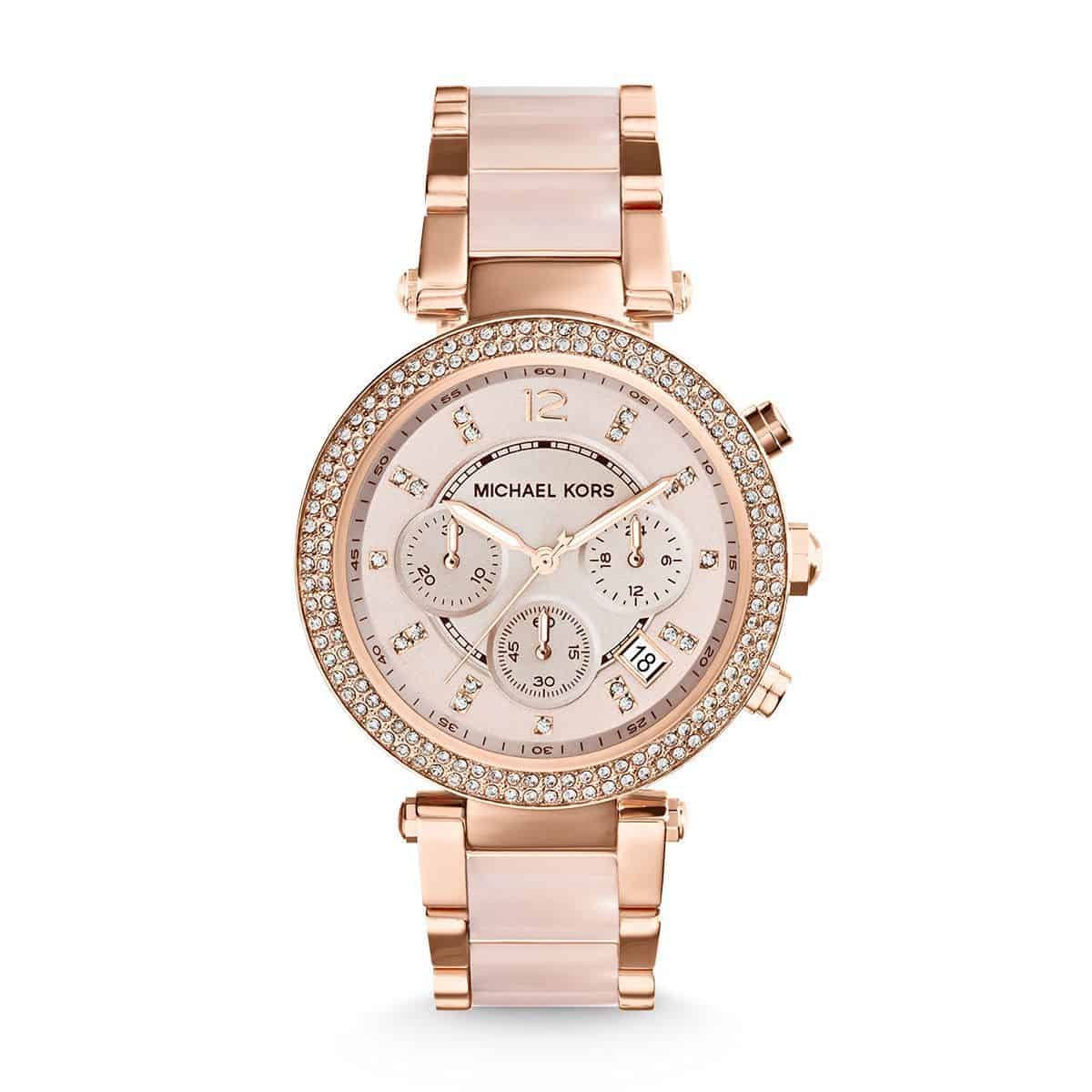 Michael Kors Parker Pink Dial Two Tone Steel Strap Watch for Women - MK6110