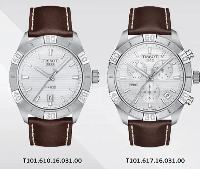 Tissot PR 100 Sport Silver Dial Brown Leather Strap Watch For Men - T101.610.16.031.00
