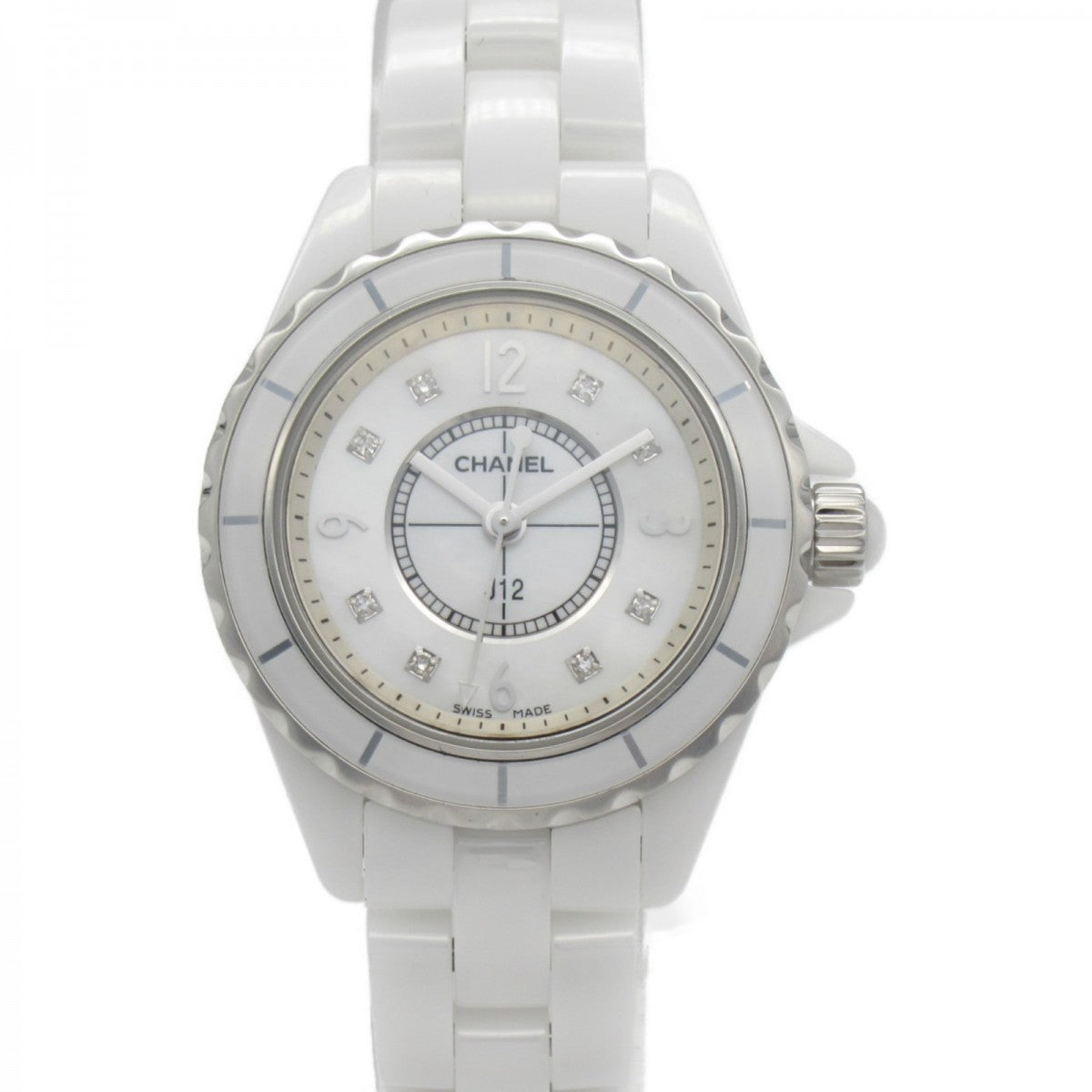 Chanel J12 Diamonds Quartz Mother of Pearl White Dial White Steel Strap Watch for Women - J12 H2570