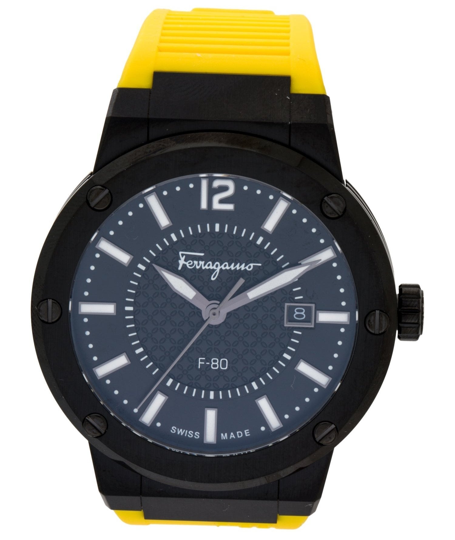Salvatore Ferragamo F-80 Classic Black Dial Yellow Rubber Strap Watch for Men - SFHY01522