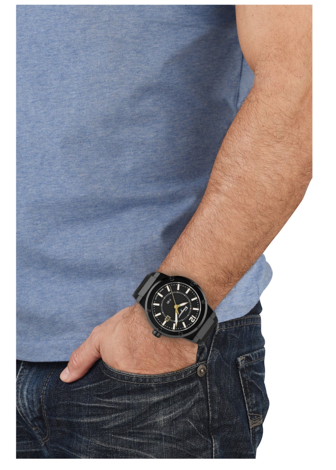 Salvatore Ferragamo F-80 Classic Black Dial Black Rubber Strap Watch for Men - SFHY01622