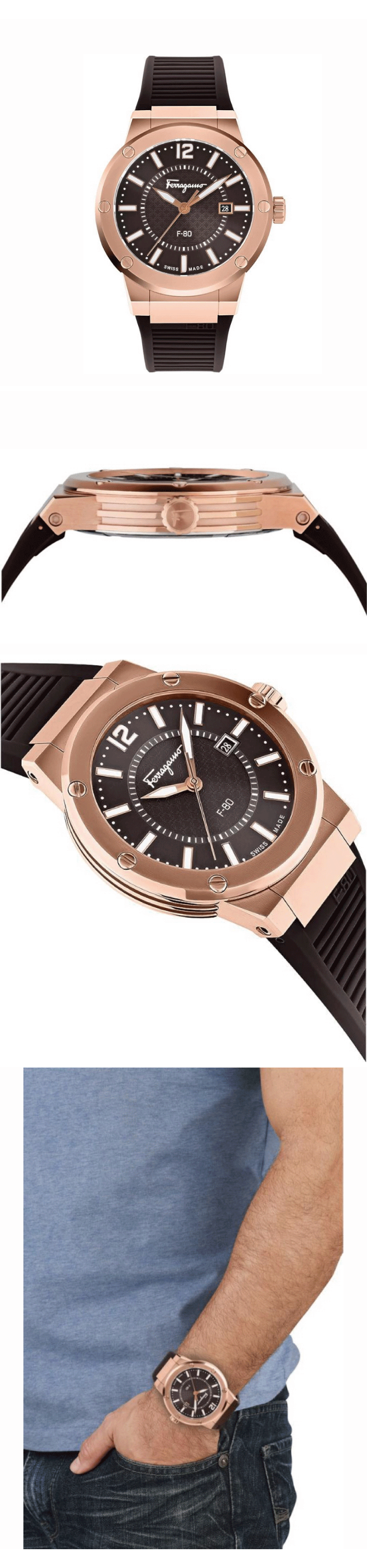 Salvatore Ferragamo F-80 Classic Black Dial Black Rubber Strap Watch for Men - SFHY02522